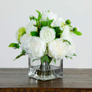 Peony and Camellia Artificial Flower Arrangement in Glass Vase 13" - BlueJay Avenue