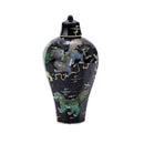 Black Hex Lidded Prunus Vase Lion Motif - BlueJay Avenue