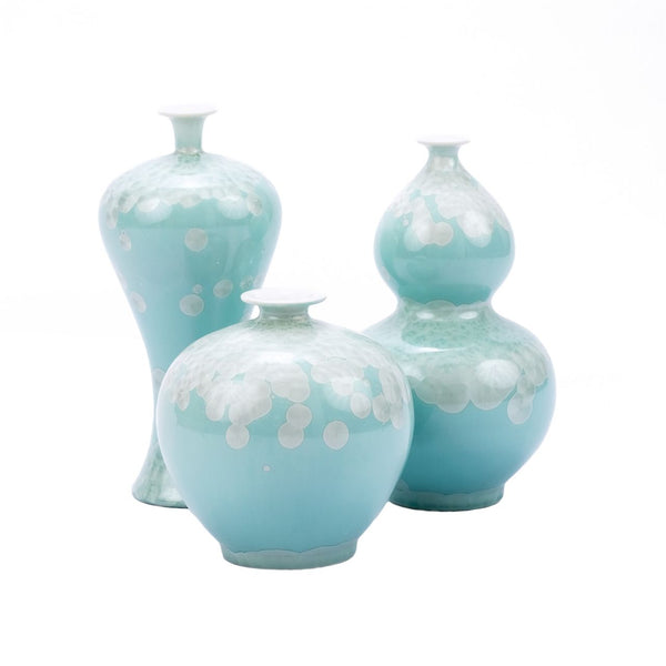 Chinoiserie Green Crystal Shell Vases, Set of 3 - BlueJay Avenue