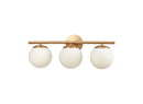 Hollywood Blvd Satin Brass Globe Bathroom Vanity Light, 3-Lt  - BlueJay Avenue