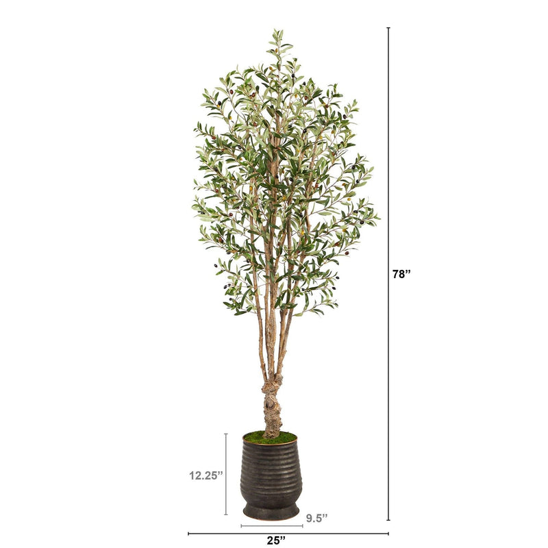 6.5' Olive Artificial Tree in Ribbed Metal Planter - BlueJay Avenue