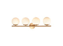 Hollywood Blvd Satin Brass Globe Bathroom Vanity Light, 4-Lt  - BlueJay Avenue
