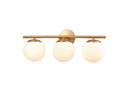 Hollywood Blvd Satin Brass Globe Bathroom Vanity Light, 3-Lt  - BlueJay Avenue