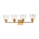East Point 4-Light Clear Glass Bathroom Vanity Light, Satin Brass - BlueJay Avenue