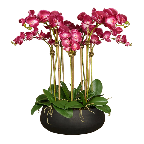 Pink Artificial Orchid Flower Arrangement in Black Planter - BlueJay Avenue