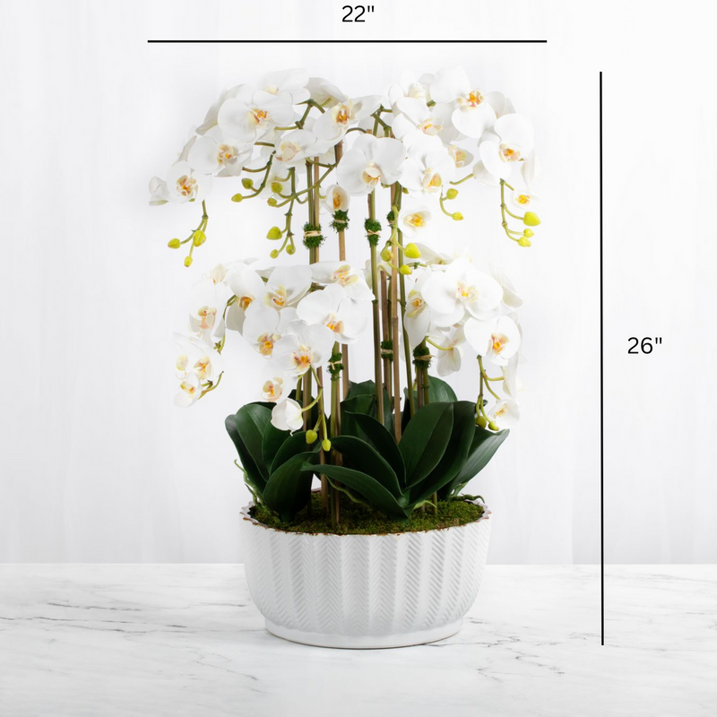 Artificial White Orchid Flower Arrangement in White Vase