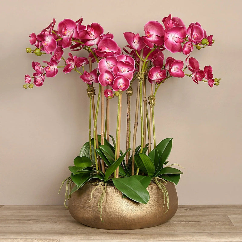 Artificial Pink Orchid Flower Arrangement in Gold Pot 28"