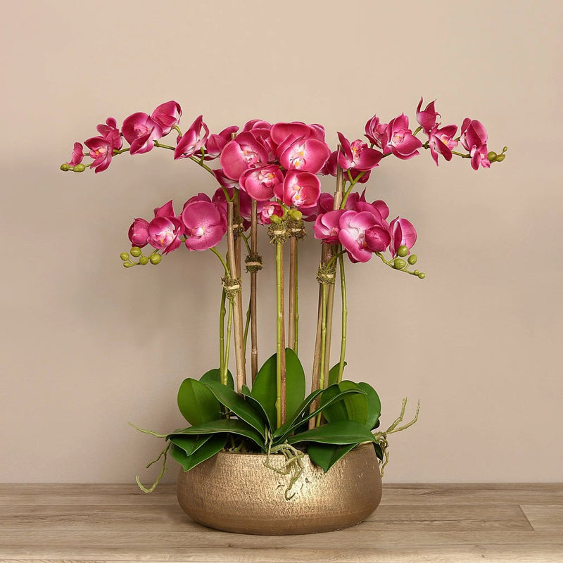 Artificial Pink Orchid Flower Arrangement in Gold Pot 28"
