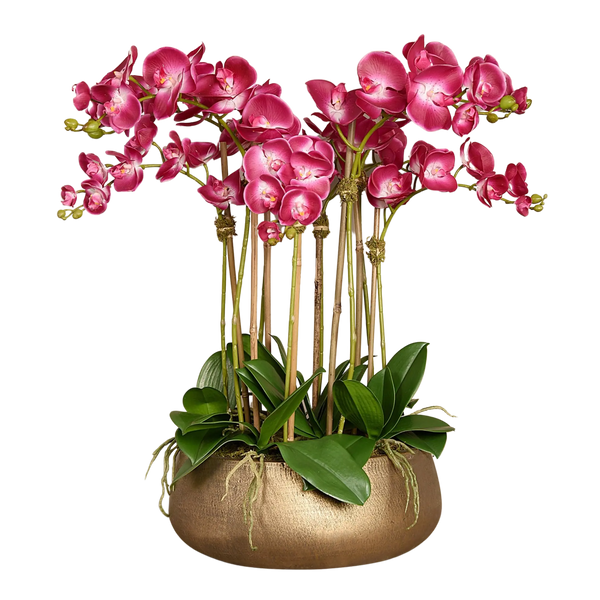 Artificial Pink Orchid Flower Arrangement in Gold Pot 28"