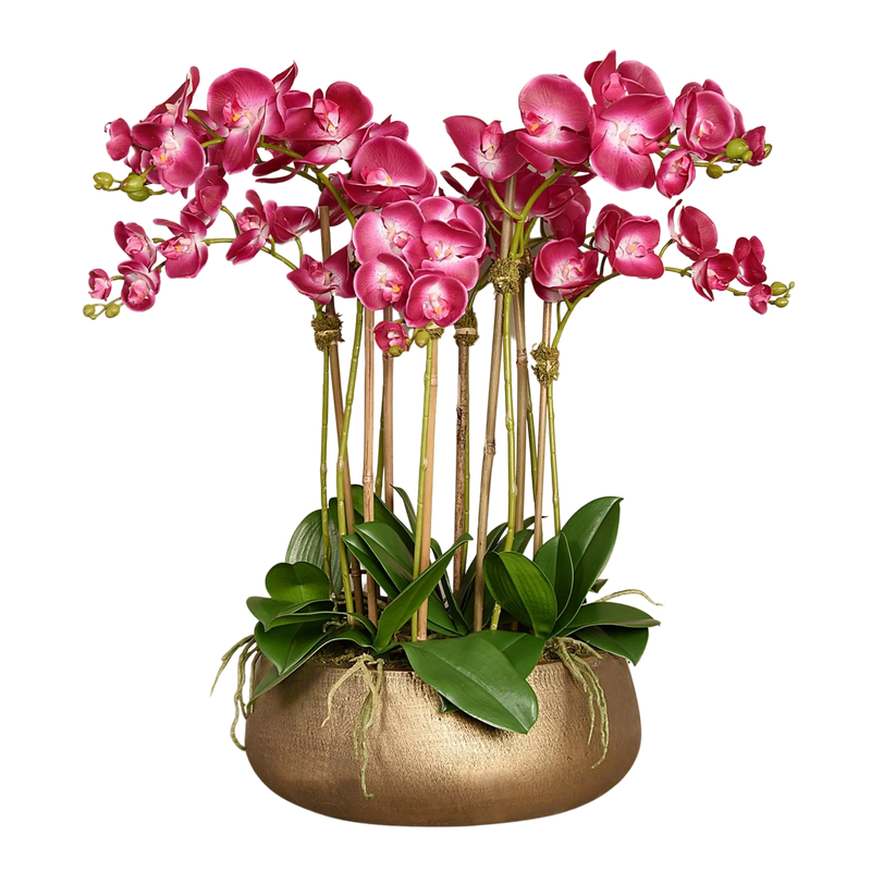 Artificial Pink Orchid Flower Arrangement in Gold Pot 28"