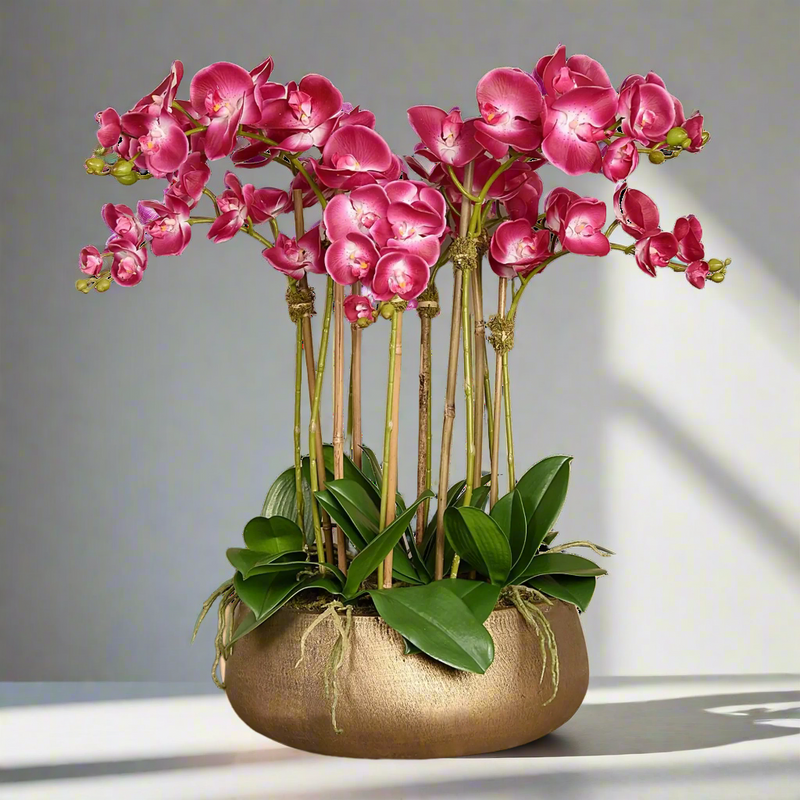 Artificial Pink Orchid Flower Arrangement in Gold Pot 28"