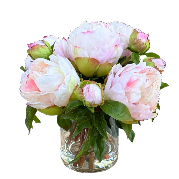 Pink Artificial Peony Flower Arrangement in Tall Glass Vase - 10" - BlueJay Avenue