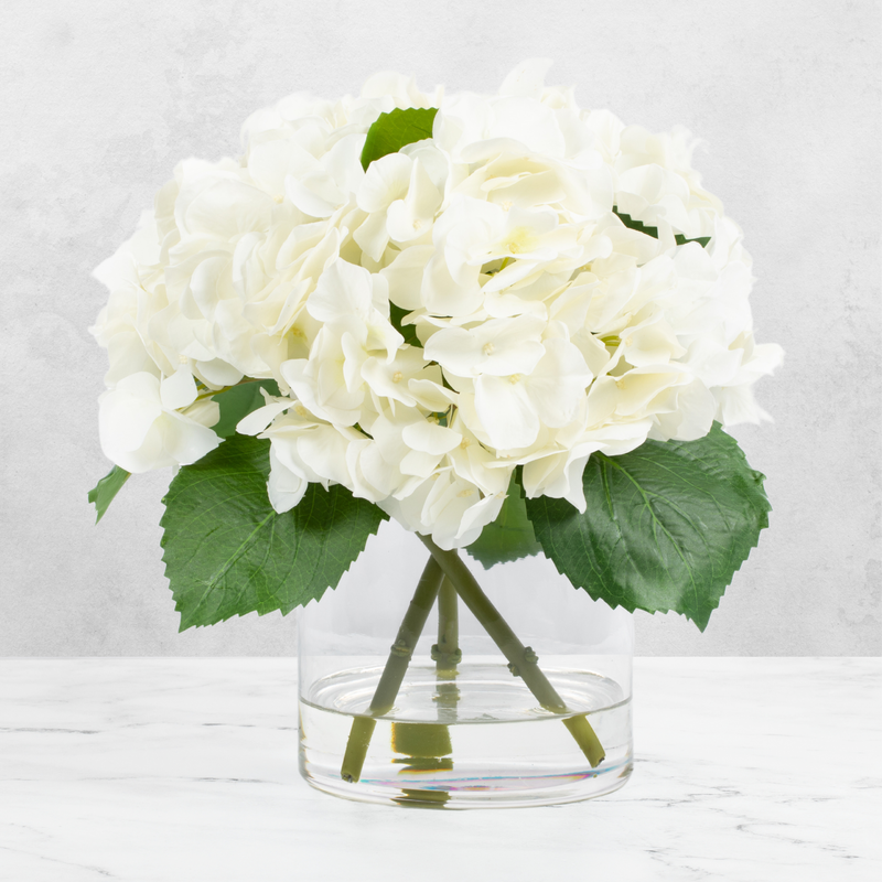 Hydrangea Artificial Flower in Glass Vase - 13 in - BlueJay Avenue