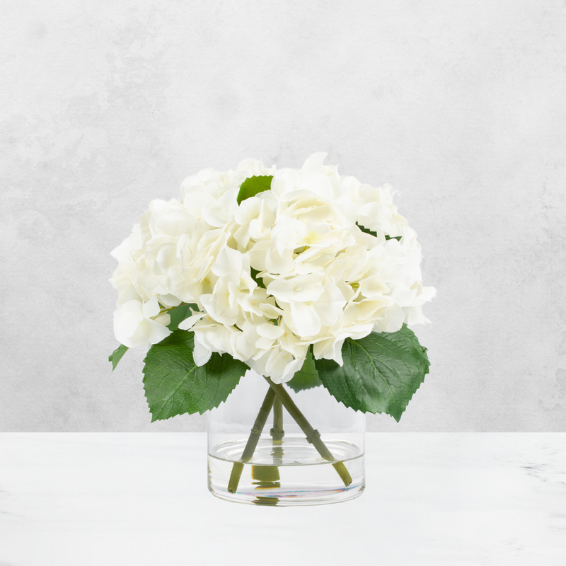 Hydrangea Artificial Flower in Glass Vase - 13 in - BlueJay Avenue