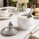 Vagabond House Equestrian Porcelain Sugar Bowl with Lid & Spoon