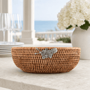 Vagabond House Orchid Hand-Woven Rattan Salad Serving Bowl with Glass Insert