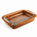 Orchid Hand Woven Wicker Rattan 3 Quart Casserole Dish Holder with Glass Baking Dish