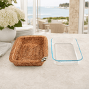 Orchid Hand Woven Wicker Rattan 3 Quart Casserole Dish Holder with Glass Baking Dish