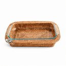 Orchid Hand Woven Wicker Rattan 3 Quart Casserole Dish Holder with Glass Baking Dish