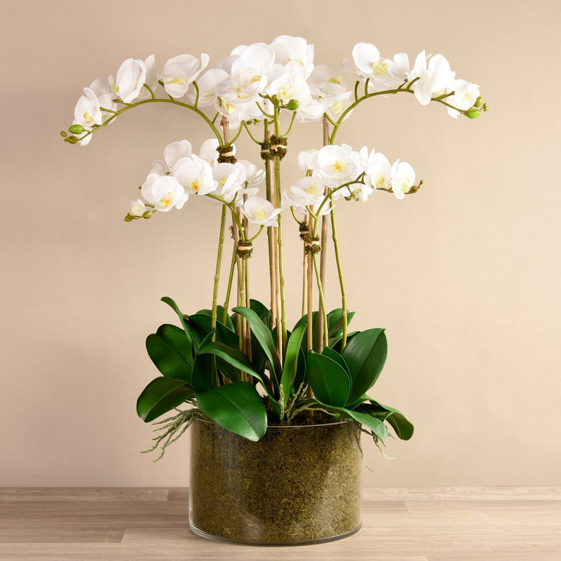 Artificial White Orchid Flower in Glass Vase