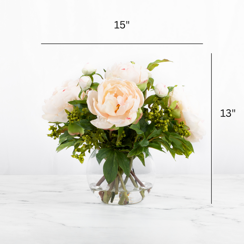 Peony Artificial Flower in Round Glass Vase - BlueJay Avenue