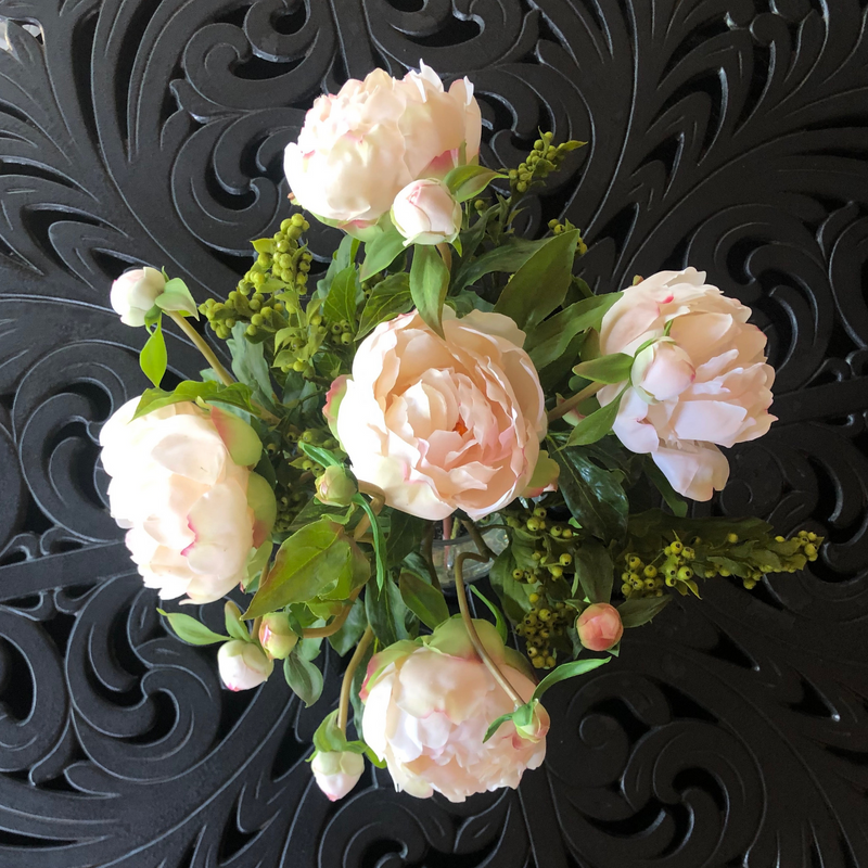 Peony Artificial Flower in Round Glass Vase - BlueJay Avenue