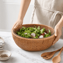 Vagabond House Hand Woven Rattan Salad Serving Bowl with Glass Insert