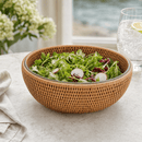 Vagabond House Hand Woven Rattan Salad Serving Bowl with Glass Insert