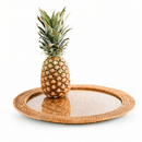 Hand Woven Round Rattan Serving Tray with Glass Insert - BlueJay Avenue