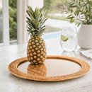 Hand Woven Round Rattan Serving Tray with Glass Insert - BlueJay Avenue