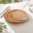 Hand Woven Round Rattan Serving Tray with Glass Insert - BlueJay Avenue