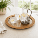 Hand Woven Round Rattan Serving Tray with Glass Insert - BlueJay Avenue