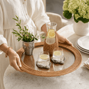 Hand Woven Round Rattan Serving Tray with Glass Insert - BlueJay Avenue