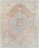 Alanya Pale Blue and Coral Traditional Washable Area Rug - BlueJay Avenue