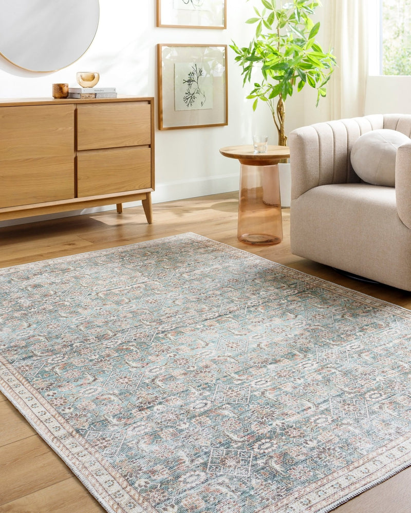 Alvin Blue Traditional Washable Area Rug - BlueJay Avenue