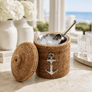 Anchor Hand Woven Rattan Lidded Ice Bucket - BlueJay Avenue