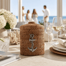 Anchor Hand Woven Rattan Lidded Ice Bucket - BlueJay Avenue
