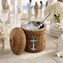 Anchor Hand Woven Rattan Lidded Ice Bucket - BlueJay Avenue