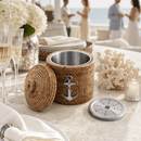 Anchor Hand Woven Rattan Lidded Ice Bucket - BlueJay Avenue