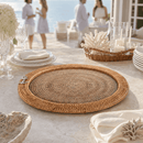 Anchor Hand Woven Round Rattan Serving Tray with Glass Insert - BlueJay Avenue