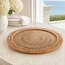 Anchor Hand Woven Round Rattan Serving Tray with Glass Insert - BlueJay Avenue