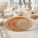 Anchor Hand Woven Round Rattan Serving Tray with Glass Insert - BlueJay Avenue