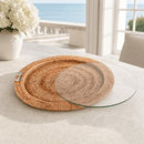 Anchor Hand Woven Round Rattan Serving Tray with Glass Insert - BlueJay Avenue