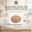 Anchor Hand Woven Round Rattan Serving Tray with Glass Insert - BlueJay Avenue