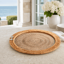 Anchor Hand Woven Round Rattan Serving Tray with Glass Insert - BlueJay Avenue