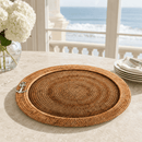 Anchor Hand Woven Round Rattan Serving Tray with Glass Insert - BlueJay Avenue