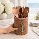 Anchor Hand Woven Wicker Rattan Utensils Holder - BlueJay Avenue