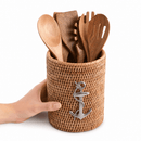 Anchor Hand Woven Wicker Rattan Utensils Holder - BlueJay Avenue