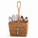 Anchor Handwoven Rattan Flatware Caddy with Pewter Anchor - BlueJay Avenue