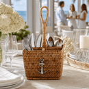 Anchor Handwoven Rattan Flatware Caddy with Pewter Anchor - BlueJay Avenue
